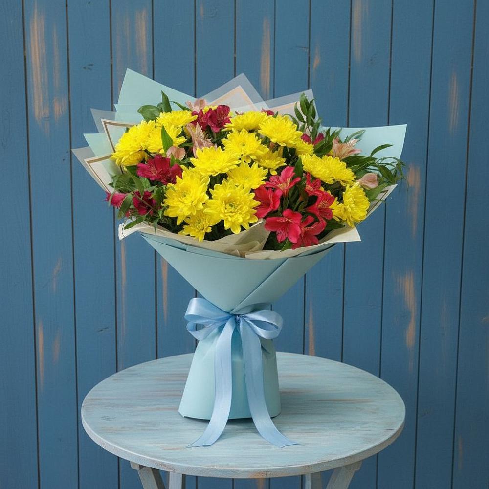 Букет цветов из: Альстромерии и Хризантемы в Солнечном Хабаровского края