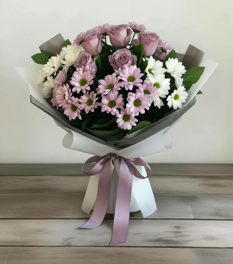 Букет цветов из: Хризантемы и Розы в Солнечном Хабаровского края