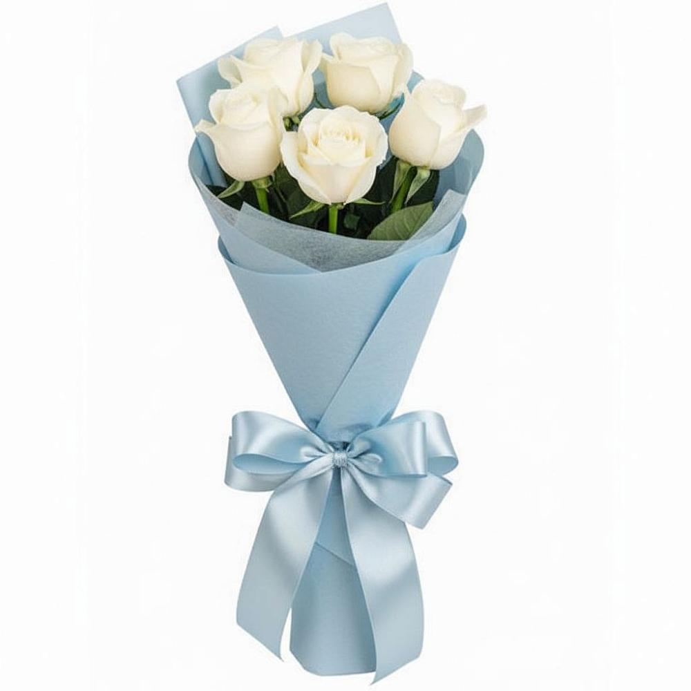 Букет 5 Белых роз Проуд в Солнечном Хабаровского края