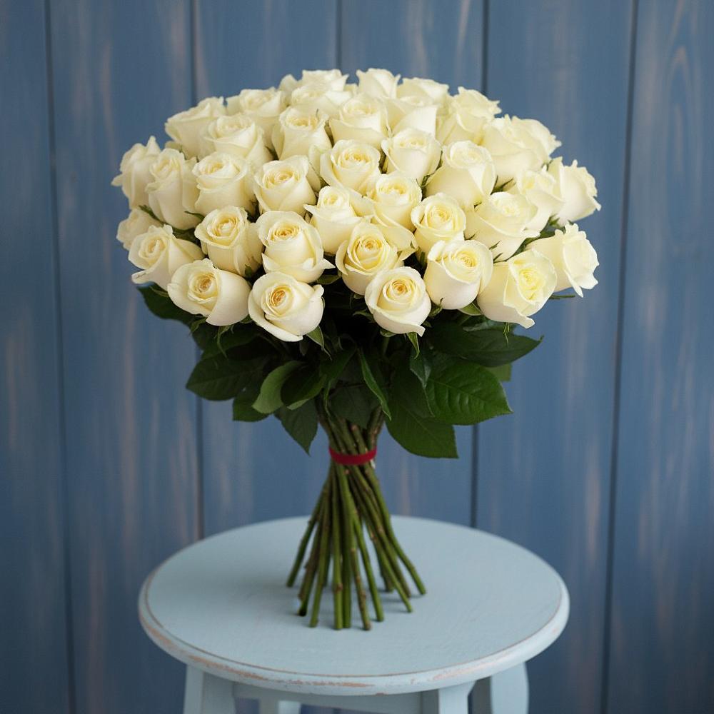 Букет 51 Белая роза Эдлесс Лав в Солнечном Хабаровского края