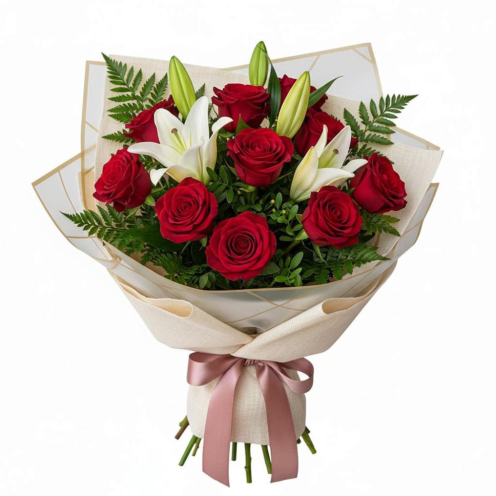 Букет цветов из: Лилии и Розы в Солнечном Хабаровского края