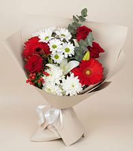 Букет цветов из:  Розы, Хризантемы, Герберы и Лилии в Солнечном Хабаровского края