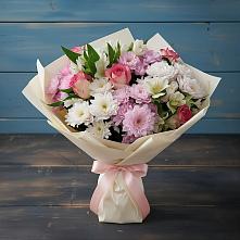 Букет цветов из:  Хризантемы, Альстромерии и Розы в Солнечном Хабаровского края