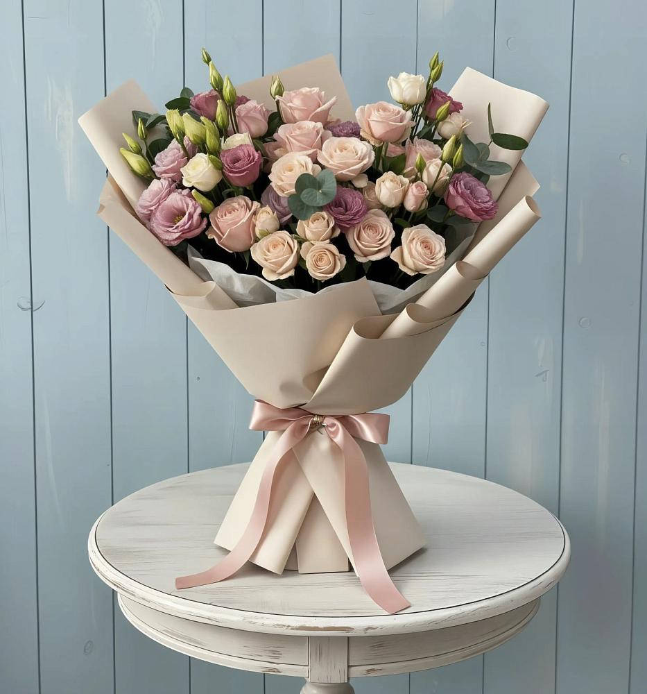 Букет цветов из: Розы и Лизиантусы в Солнечном Хабаровского края