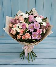 Букет цветов из:  Хризантемы, Розы и Альстромерии в Солнечном Хабаровского края