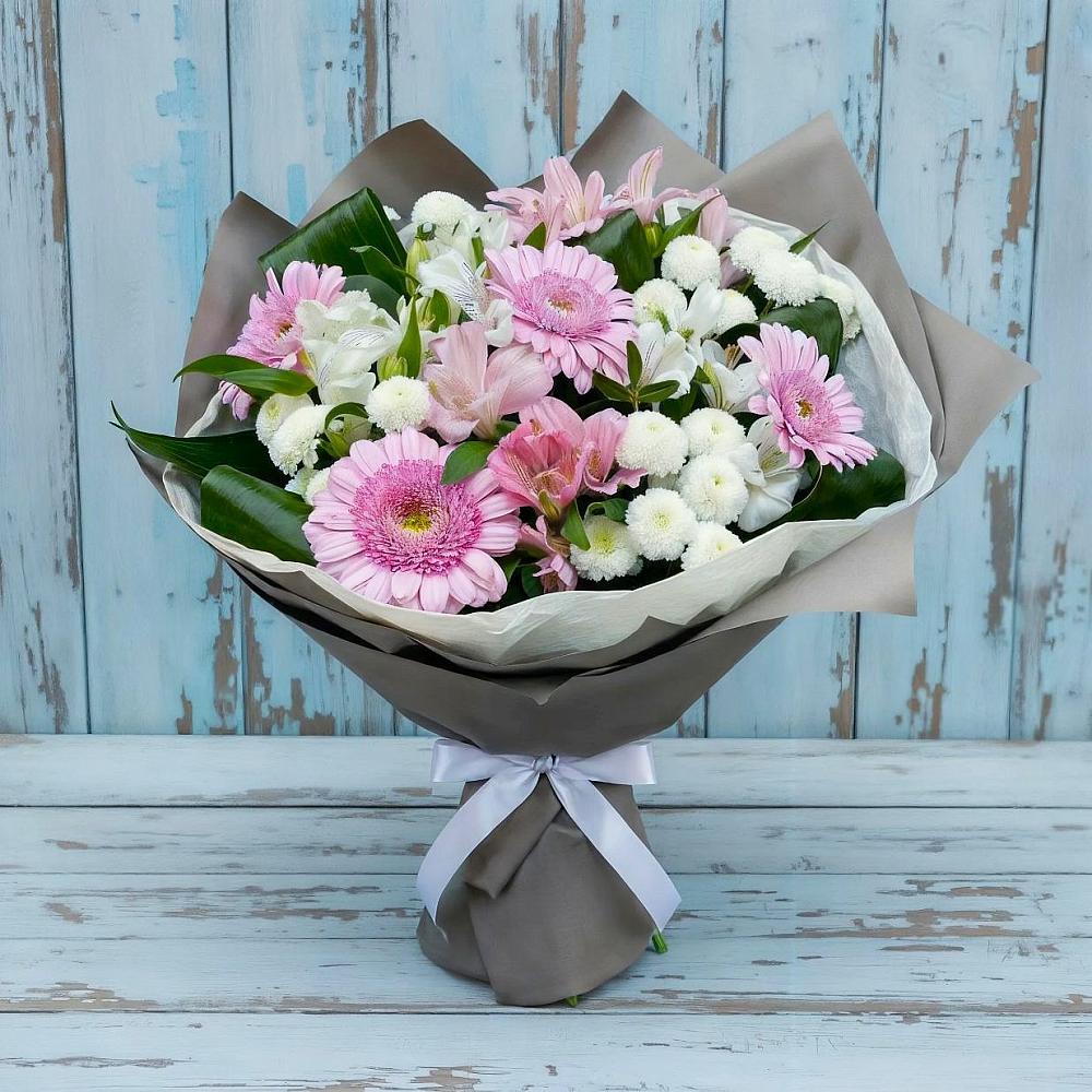 Букет цветов из: Герберы, Альстромерии и Хризантемы в Солнечном Хабаровского края